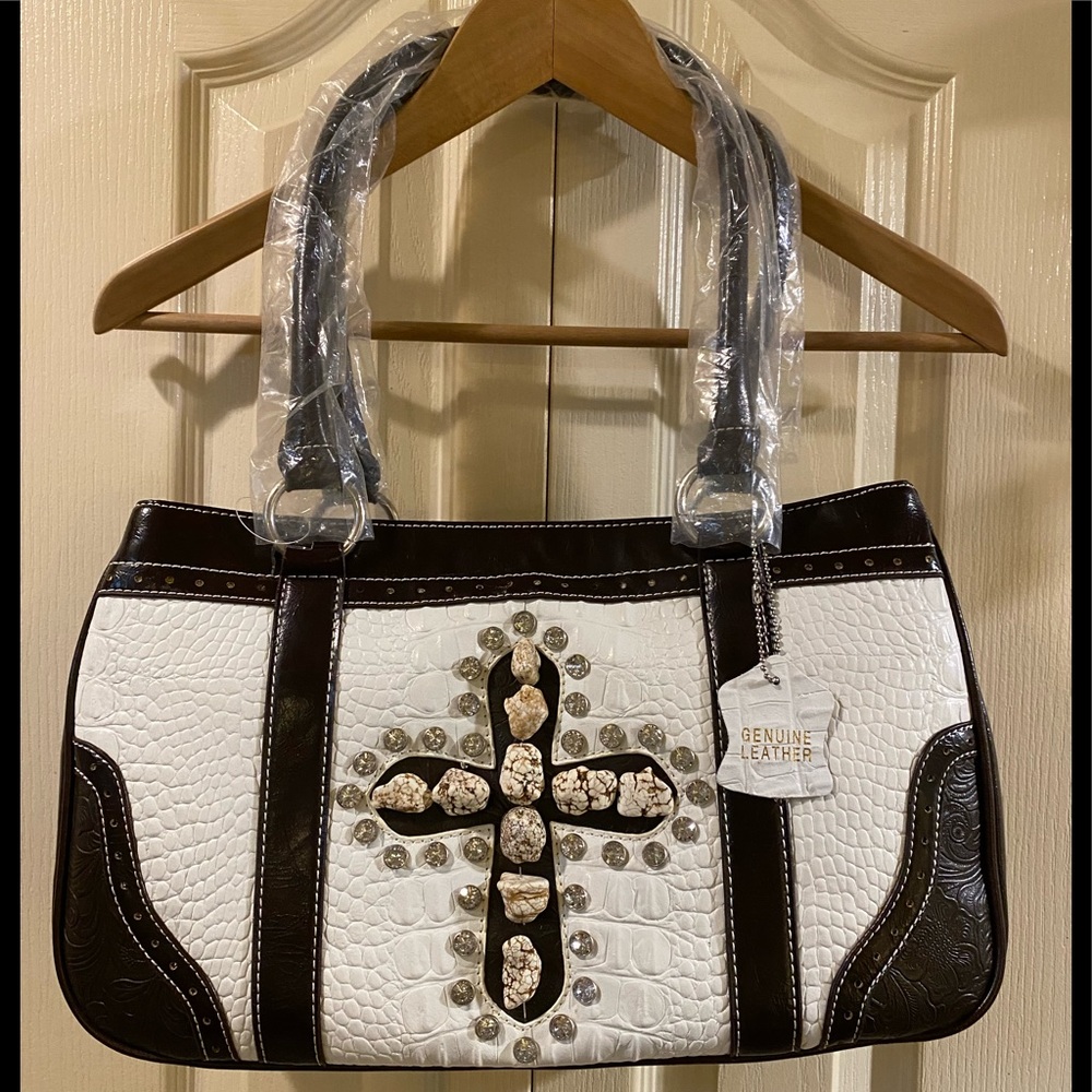 💕Host Pick👜 Genuine Leather Brown Turquoise Cross Shoulder Bag🛍️